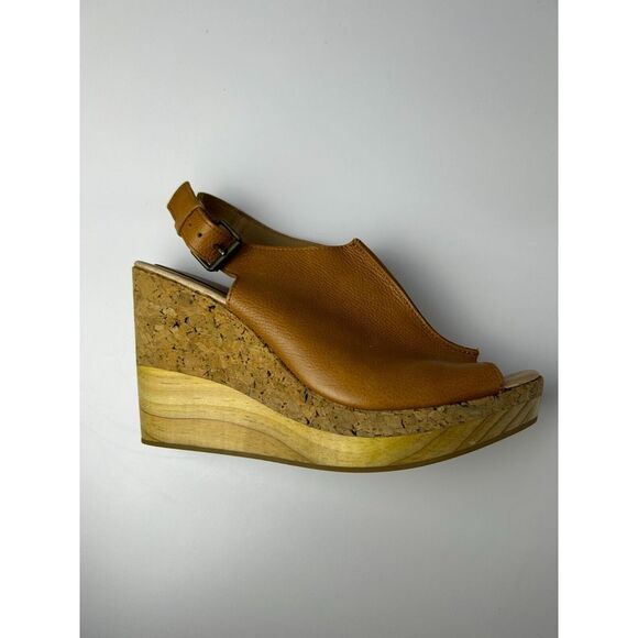 LAOCOONTE Julianne Tan Sling Back Leather Platform Wedge Casual Sandals‎ Size 10 - Picture 4 of 16